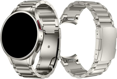 Stravo Titanium Schakel Bandje – Geschikt voor Samsung Galaxy Watch 7 (40mm & 44mm) / FE / 6 / 6 Pro / 5 / 5 Pro / 4 / 4 Classic – Luxe Titanium Horlogeband met Snelsluiting voor Samsung Galaxy Watch 4-5-6-7 Alle Varianten - Titanium