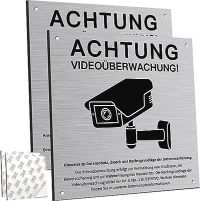 Oplettendheid videobewaking bord voor privé terrein - 15 x 15 cm - Aluminium - Zelfklevend en boorgaten