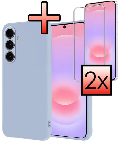 Hoesje - Met 2x Screenprotector - Geschikt voor Samsung Galaxy A37 - Sterk & Shockproof - Back Cover - Siliconen Case - Telefoon Hoes - Lichtblauw