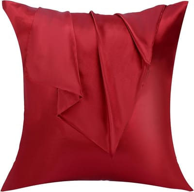 Famanu – 2 Pack Satijnen Kussenslopen - Standaard Formaat Zacht Effen Kleur Microfiber Satijnen Kussensloop - Envelop Sluiting Kreukvrij Vervagingsbestendig Ademend (cm - Wijn Rood)
