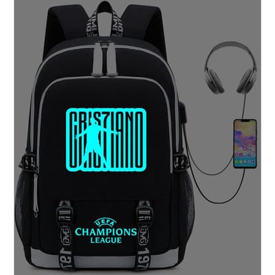 Sac à Dos Périphérique Ronaldo à Chargement USB Sac d'École Lumineux pour Étudiant Sac de Randonnée Extérieure 16inch blue