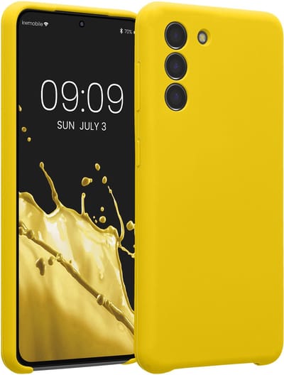 kwmobile telefoonhoesje geschikt voor Samsung Galaxy S21 - TPU backcover met siliconen coating - Smartphone case in stralend geel