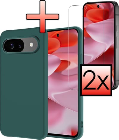 Hoesje - Met 2x Screenprotector - Geschikt voor Google Pixel 9 - Sterk & Shockproof - Back Cover - Siliconen Case - Telefoon Hoes - Donkergroen