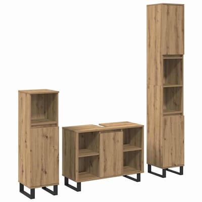 vidaXL - Badkamermeubel - Set - 3 - st - Bruin - 30 - x - 30 - x - 180 - cm - Bewerkt - hout