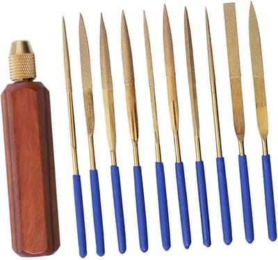 Vijlenset 11 Delig - Precisiegereedschap Set - Gedetailleerd Werk - Palissander Handvat - 20 x 5 cm - Goud