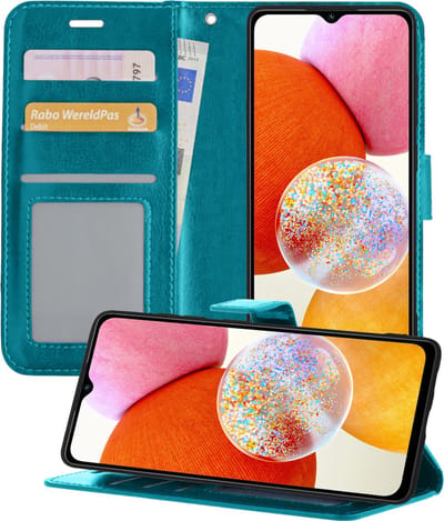Hoesje - Geschikt voor Samsung Galaxy A14 - Luxe Bookcase - Walletcase Hoes - Portemonnee - Cover - Telefoonhoes - Turquoise