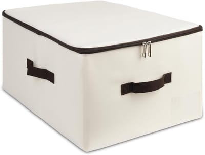 Famanu – Opbergdoos met deksel - opvouwbare stoffen opbergmand voor kast en kleding - beige opbergkubus met handvat - ruimtebesparende organizer