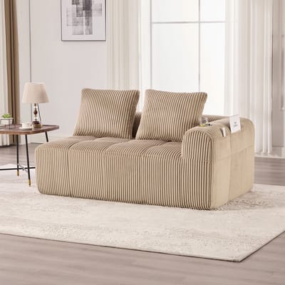 Wishdor - Bank - Zijvakken En Bekerhouders - Klassiek - Woonkamer - Ribcord - Khaki - 158 X 93 X 61 Cm