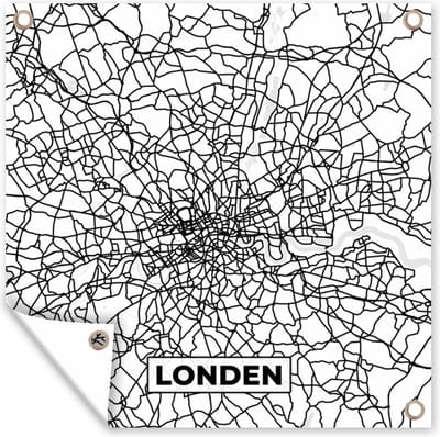 Tuin poster Londen - Stadskaart - Plattegrond - Zwart Wit - Kaart - 200x200 cm - Tuindoek