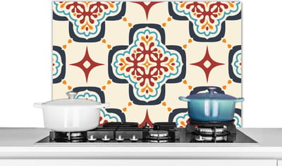 Spatscherm keuken 80x55 cm - Kookplaat achterwand Bloemen - Tegel - Vector - Patroon - Muurbeschermer - Spatwand fornuis - Hoogwaardig aluminium