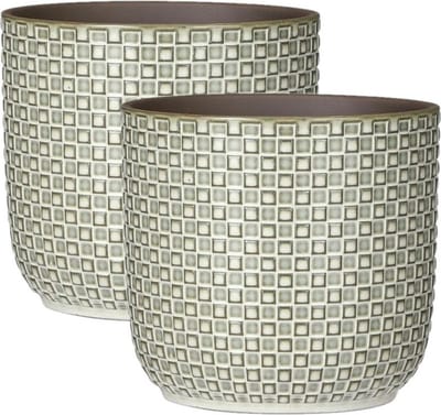 Mica Decorations - 2x - Plantenpot/bloempot - Keramiek wit - D17 x H16 cm