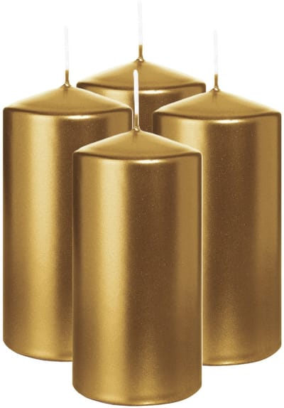 Wiedemann Cilinderkaars/stompkaars - 4x - metallic goud - 12 x 6 cm - 33 branduren - zuilkaarsen