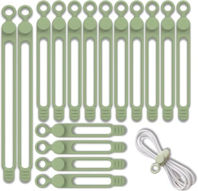 Kabelbinders, Kabelorganizer, Verstelbare Kabelbinders, Lichtgewicht en Milieuvriendelijk, voor Oplaadkabels, Koptelefoons, Datalijnen (2x180mm+10x106mm+4x75mm / Groen)
