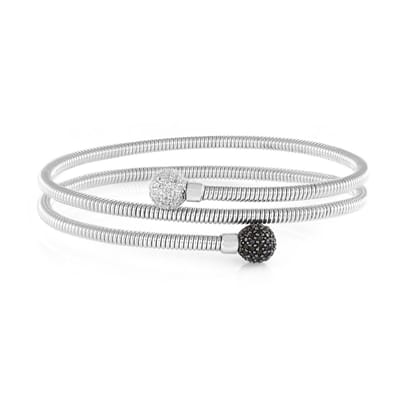Cavill - Zilveren Armband - 925 Sterling Zilver Gerhodineerd - Zwarte Spinel & Witte Topaas - 1,386 ct - Elegant Rond Flexibel Design