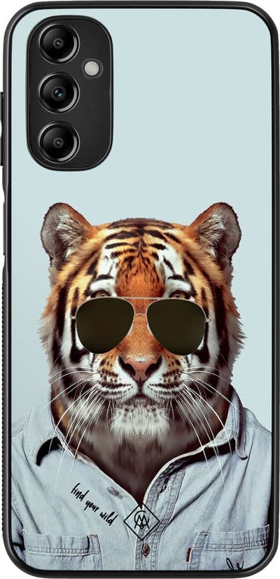 Casimoda® hoesje - Geschikt voor Samsung Galaxy A14 5G - Tijger Wild - Zwart TPU Backcover - Tijger - Blauw