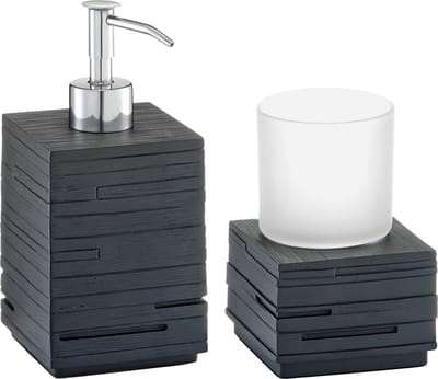Zeller badkamer accessoires set 2-delig - kunststeen - leisteen - zwart