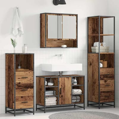 vidaXL - Badkamermeubel - Set - 4 - st - Oud - Hout - 80 - x - 33 - x - 60 - cm - Bewerkt - hout