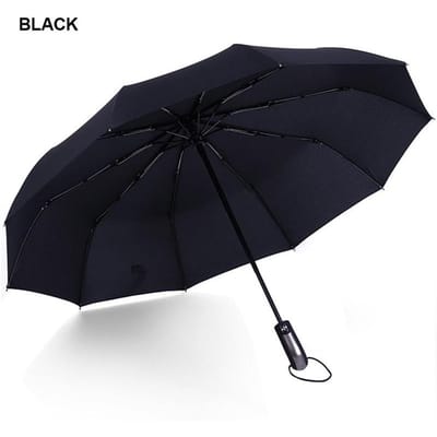 Accueil Mode Utile Haute Qualité 10 Côtes 3 Plis Parapluie Pliant Automatique Parasol De Voyage Compact Coupe-Vent Résistance Uv 108x66cm noir