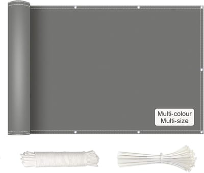 Balkon Privacy Scherm 110 x 800 cm - Ongeschakeld Wind- en UV-bescherming met Oogjes en Touw, in Meerdere Maten en Kleuren - Grijs