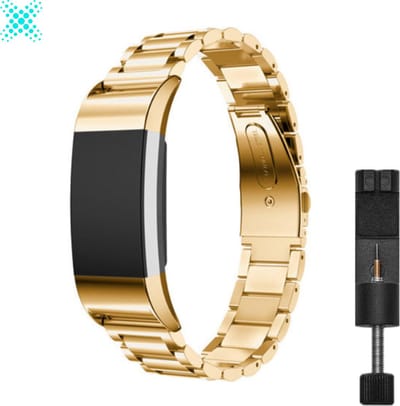 MY PROTECT - Luxe Metalen Bandje Geschikt Voor Fitbit Charge 2 - Schakel Band - Goud