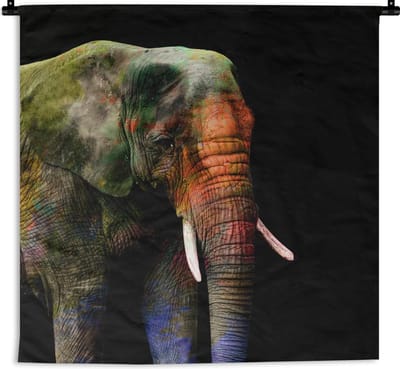 Wandkleed - Wanddoek - Olifant - Kleuren - Dier - 90x90 cm - Wandtapijt