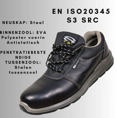 SIR SAFETY BOYER Veiligheidsschoenen S3 HEREN Werkschoen Zwart - Stalen Neus en Stalen Tussenzool - Antislip SRC - Ademend
