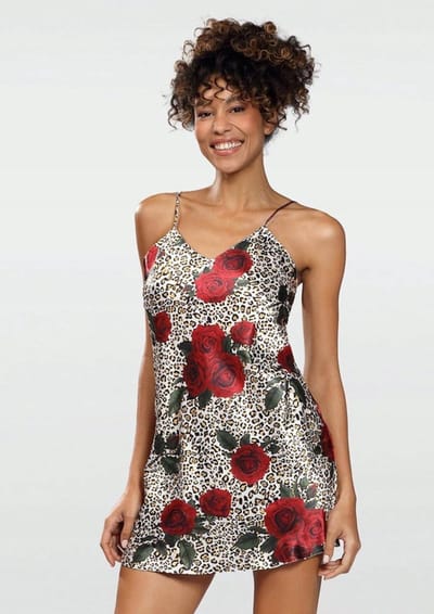 Hoogwardige satijn chemise roze print - Flowers S