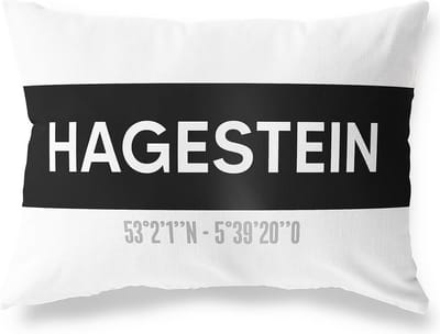 Tuinkussen HAGESTEIN - UTRECHT met coördinaten - Buitenkussen - Bootkussen - Weerbestendig - Jouw Plaats - Studio216 - Modern - Zwart-Wit - 50x30cm