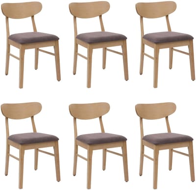 Set van 6 eetkamerstoelen MCW-M59, keukenstoel, stof/textiel, massief hout ~ lichtkleurig frame, taupe