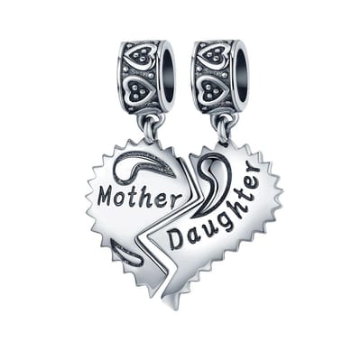 hart moeder dochter dangle bedel | bedels voor armband | mother daughter double bead | Zilverana | geschikt voor alle bekende merken | 925 zilver | moederdag