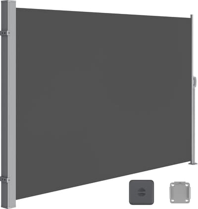 SONGMICS Zijmarkies met stalen behuizing, roestbestendig, uittrekbaar, 160 x 450 cm, inkijkbescherming, zonwering, ondoorzichtig, zijrolgordijn, voor balkon, terras, tuin, antraciet