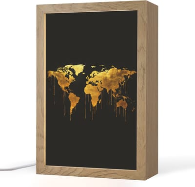 Tafellamp 20x30 cm - LED lamp - Wereldkaart - Goud - Druipen - Zwart - Decoratieve tafellampen - Dimbaar - Tafellampje slaapkamer - Woonkamer binnen