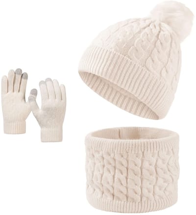 Dailygoods- Kindermuts Dubbellaags voor Extra Warmte - Sjaal - Handschoenen - Fleece Pompon - Gevoerd - Touchscreen - Winterset