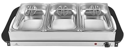 Buffetwarmer Warmhoudplaat - 2-in-1 Apparaat - Feestjes Eten Warm - Traploze Temperatuurregeling - 75 Liter - Zilver