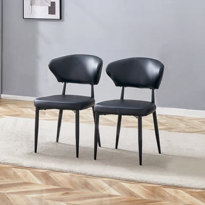 Zwarte minimalistische ergonomische eetkamerstoel met een gebogen rugleuning, comfortabel ontworpen en biedt een nieuwe zitervaring vol comfort en eenvoud. De verpakking bevat 2 stoelen.