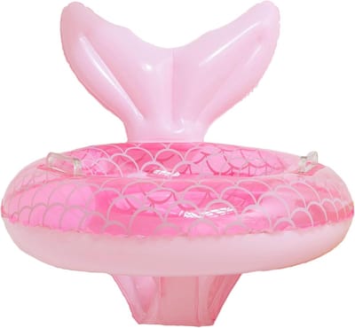 Opblaasbare babyzwemdobber, babyzwemdobber voor het zwembad voor babymeisjes van 6-36 maanden met zitje, opblaasbare babyzwemdobber voor peuters en kinderen van 1-3 jaar (Roze Zeemeermin)
