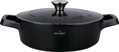Swiss Haus® ZLC28B Hapjespan Inductie met Deksel - Ø 28 cm / 3.9 Liter - PFAS Vrij - Hapjespannen Voor Alle Warmtebronnen - Braadpan Met Sapphire™ Antiaanbaklaag - Zwart