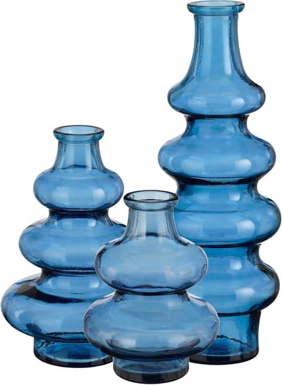 Bloemenvaas Sira - 3x - transparant glas - blauw - 3 maten - vaas - sierlijk model