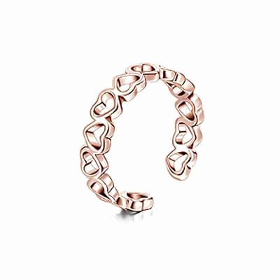 WeLoveSilver - teenring - roségoud - open hartjes - chirurgisch staal