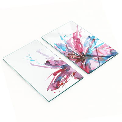 Duurzame en stijlvolle glazen borden met een abstract bloemenpatroon, 2x30x52 cm