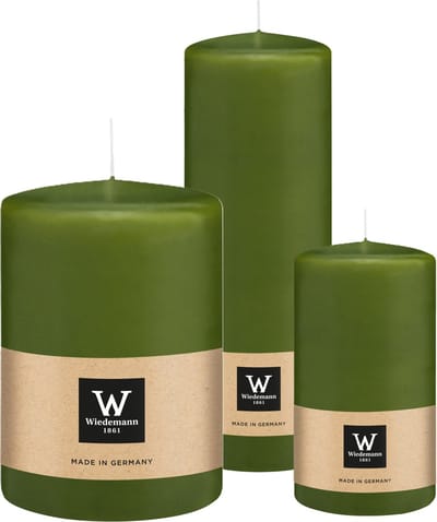 Wiedemann Cilinderkaarsen/stompkaarsen - set van 3 - olijfgroen - 7x13/10x15/7x20 cm