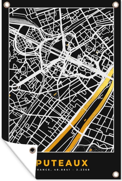 Muurdecoratie Kaart - Stadskaart - Plattegrond - Puteaux - Frankrijk - 120x180 cm - Tuinposter - Tuindoek