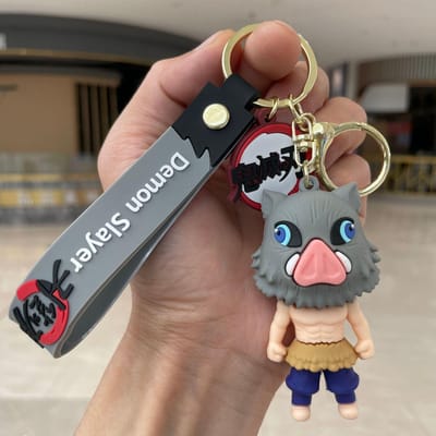 Creatieve Demon Slayer Nezuko, Demon Slayer Agatsuma Zenitsu, Tomioka Giyuu, Hashibira Inosuke Cartoon Siliconen Figuurtje Sleutelhanger brown
