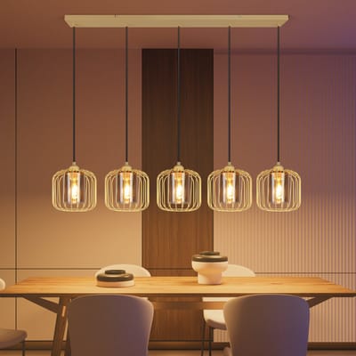 NETTLIFE Hanglamp 5-lichts – E27 Pendellamp Vintage – Metaal & Glas Retro Kronleuchter Höhenverstelbaar voor Keuken – Woonkamer & Eetkamer (Zonder Lampen)