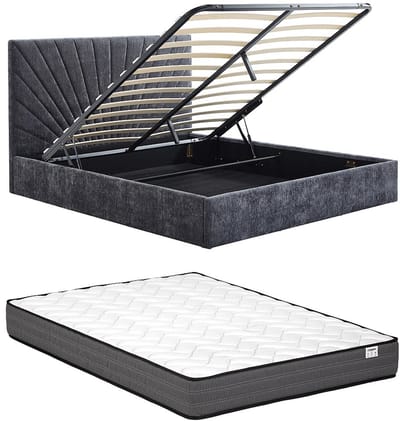 Vente-unique Bed met opbergruimte stof antracietgrijs 160 x 200 cm