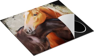 Chefcare Inductie Beschermer Twee Getekende Knuffelende Paarden - Abstract - 60x50 cm - Afdekplaat Inductie - Kookplaat Beschermer - Inductie Mat