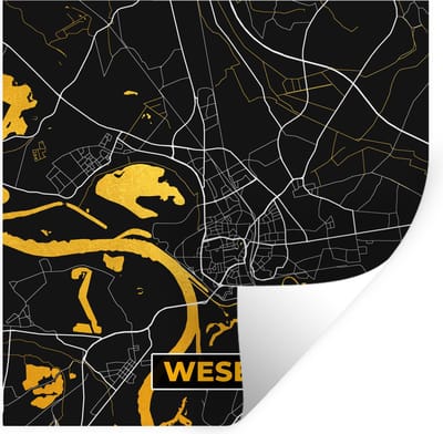 Muurstickers - Sticker Folie - Black and Gold – Stadskaart – Wesel – Duitsland – Plattegrond – Kaart - 100x100 cm - Plakfolie - Muurstickers Kinderkamer - Zelfklevend Behang XXL - Zelfklevend behangpapier - Stickerfolie