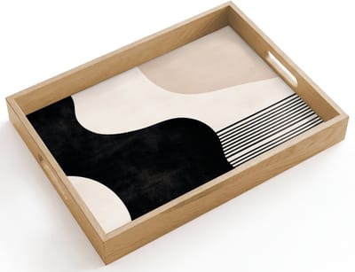 Dienblad hout 40x30 cm - Schootdienblad - Abstract - Japandi - Beige - Modern - Borrelplank rechthoek - Plateau dienbladen