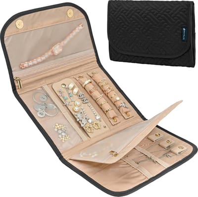 Reis Sieraden Rol - Opvouwbare Organizer - Sieraden Opbergen - Vakken Bescherming - 9 x 18 Inch - Zwart