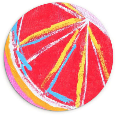WallCircle® Wandcirkel 120x120 cm - Muurcirkel Grapefruit - Geschilderd - Roze - Strepen - Muurdecoratie woonkamer - Wanddecoratie slaapkamer - Kamer decoratie accessoires - Ronde schilderijen XXL